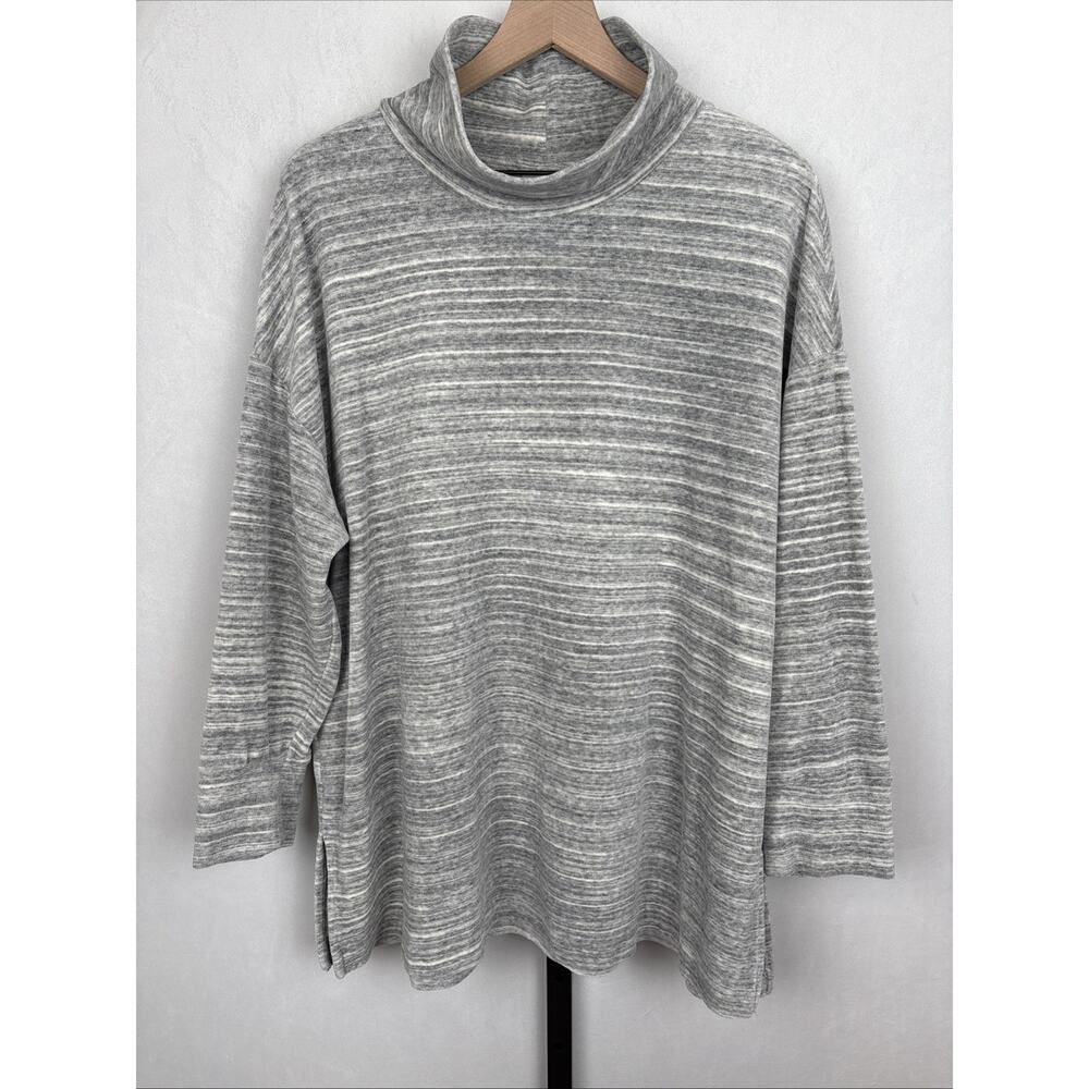 J Jill Fit Women's Fleece Cowl Neck Size 2X Plus‎ Gray Long Sleeve Cozy Soft